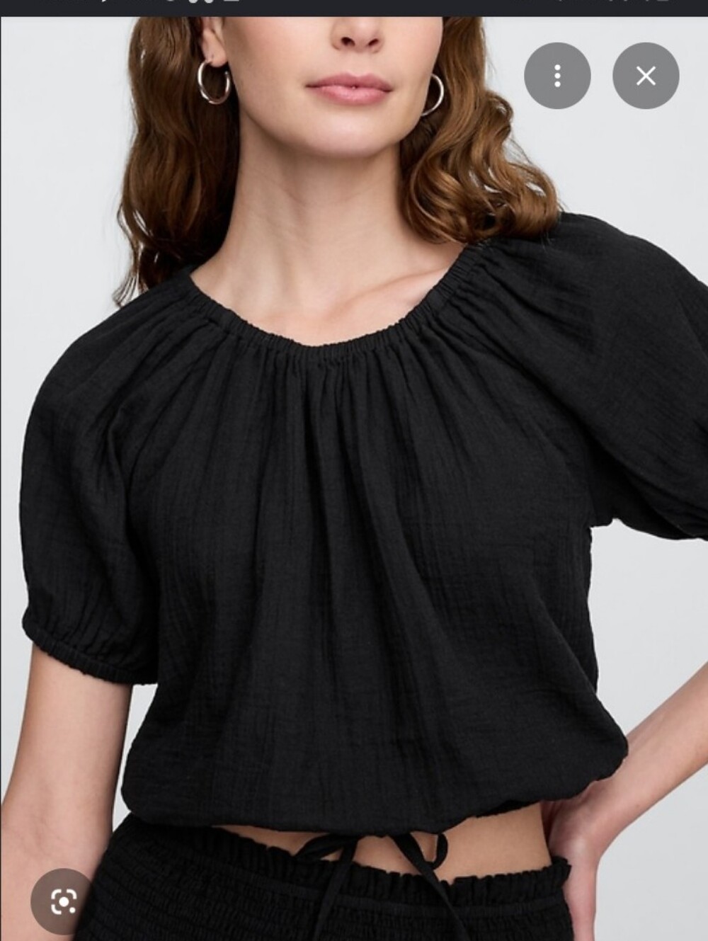 Gap Gauze Tie Hem Top, Black, M